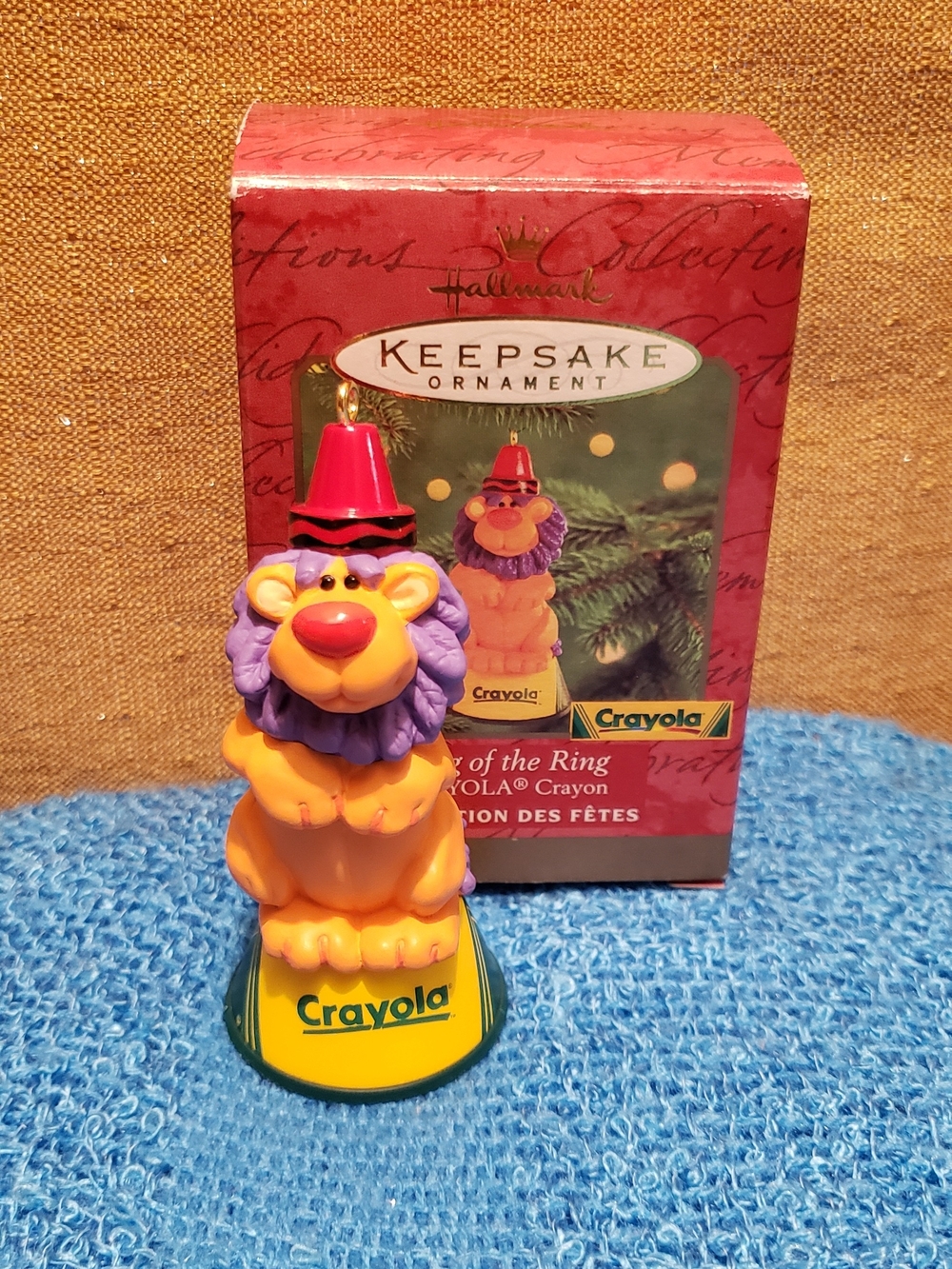Hallmark Keepsake Yellow & Purple Lion Ornament with Red Hat